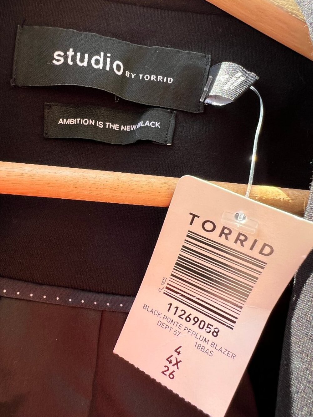 Torrid, ponte peplum black blazer - Picture 3 of 4